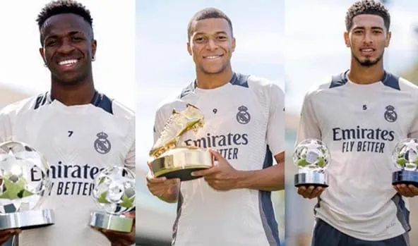 Vinicius, Mbappe và Bellingham tươi rói nhận giải của UEFA